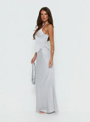 Devotedness Satin Corset Maxi Dress Silver