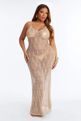Jocelyn Crochet V-Neck Swim Cover Up Dress - Beige