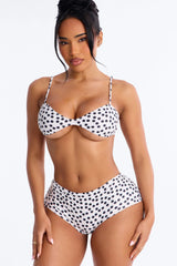 Warm Vacay Sheer Flare Sleeve Front Tie Boyshort 3 Piece Bikini Set - White/Black
