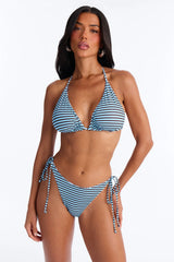 Seeing Double 2 Piece Reversible Triangle Bikini Set - Blue/combo
