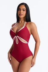 Livia Layered 1 Piece Swimsuit - Burgundy/combo