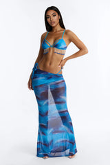 Teardrops In The Sea Beaded Chain 3 Piece Mesh Bikini Set - Blue/combo