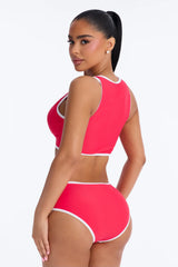 Waves Runner Colorblock Tank High Waist 2 Piece Bikini Bottom - Red/combo