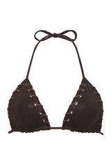 Tia Leather Look Triangle Bikini Top - Cocoa