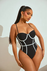 Classic Touch Underwire 1 Piece Swimsuit - Black/White