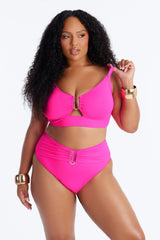 Saltwater Cures Everything Hardware Ruching 2 Piece Bikini - Hot Pink