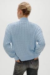 Bea Cable Knit Zip Up Sweater - Daydream