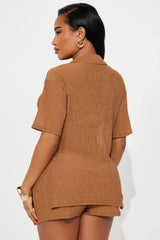 Summer Breeze Button Up Cover Up Shorts Set - Mocha