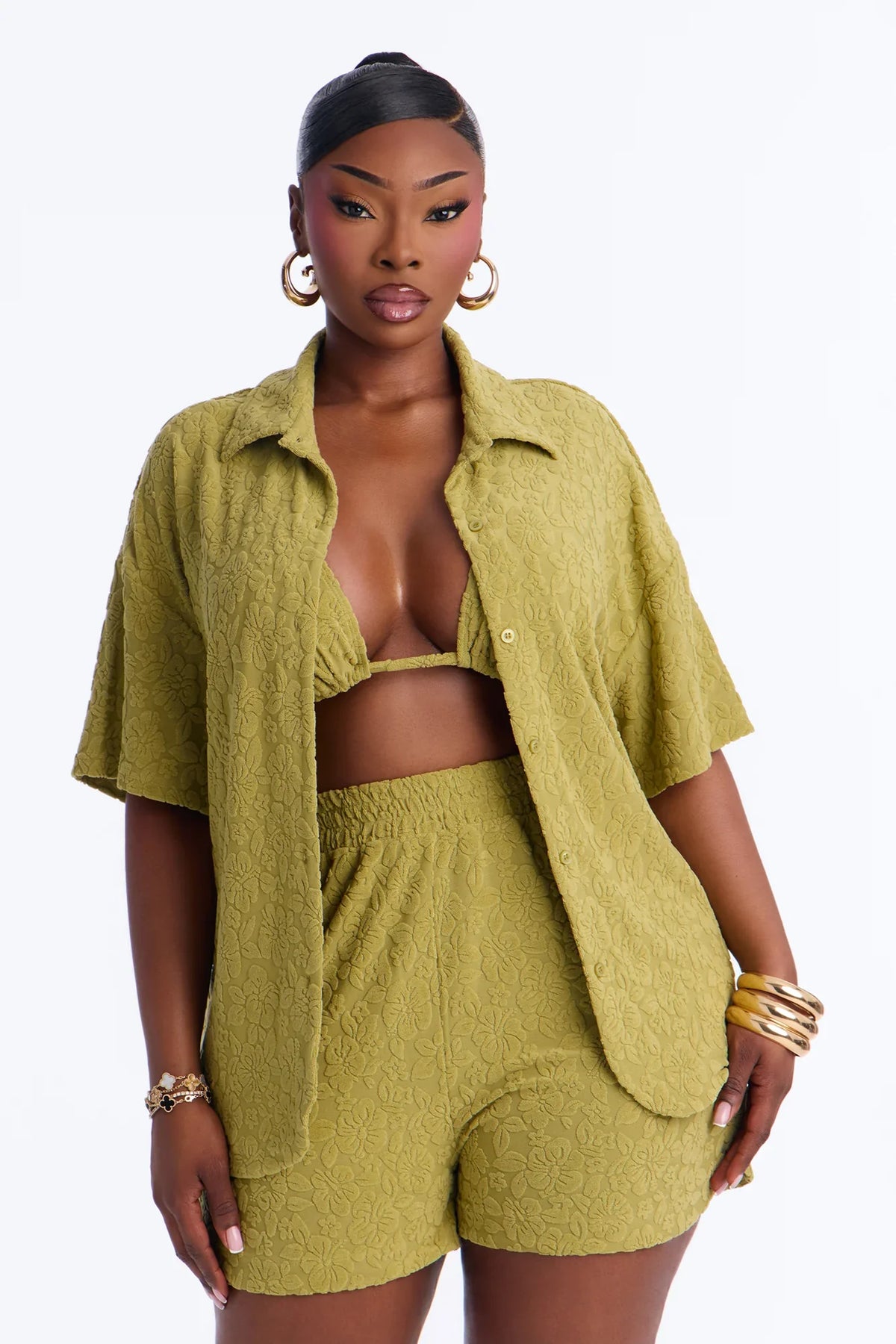 Your One And Only Bikini And Coverup Short Set - Olive