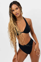 Stardust Ribbed Halter Bikini Top - Black