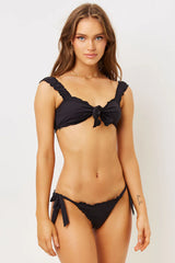 Colby Tie Front Ruffle Bikini Top - Black