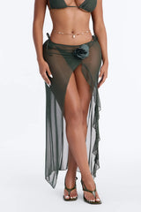 Summer Sunsets Rosette Mesh Cover Up Skirt - Olive