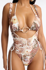 Aleksandra Layered Hardware 1 Piece Swimsuit - Brown/combo