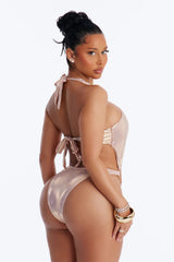 Ocean Air Only Metallic 1 Piece Halter Cut Out Swimsuit - Pink