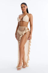 Tracey Ruffle Waist Tie Swim Cover Up Sarong - Cream