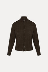 Bea Cable Knit Zip Up Sweater - Chocolate Brown