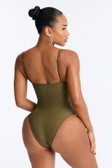 Mimosas By The Pool U Wire Cut Out 1 Piece Swimsuit - Olive