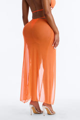 Summer Sunsets Rosette Mesh Cover Up Skirt - Tangerine