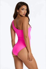 Palm Island 1 Piece Hardware One Shoulder Swimsuit - Hot Pink