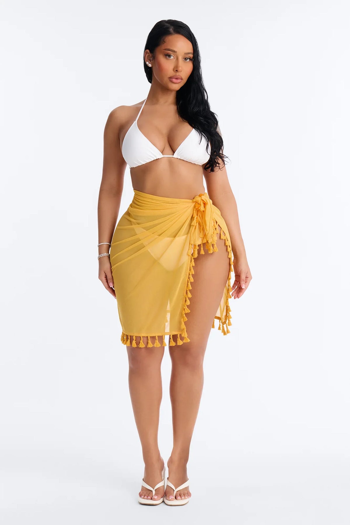 Summer Behavior Cover Up Tassel Sarong - Yellow