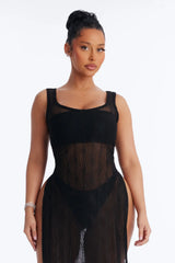 Live In The Moment Mesh Cover Up High Slit Dress - Black