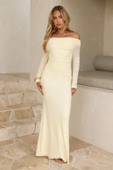 Glam Mesh Off-Shoulder Maxi Dress Yellow