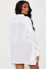 Breezy Nights Linen Pocket Cover Up Shirt - White