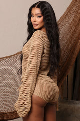 Out All Summer II Crochet Cover Up Set - Taupe