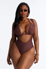 Leia Layered Triangle 1 Piece Swimsuit - Brown/combo