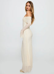 Perdita Long Sleeve Lace Maxi Dress Cream