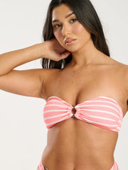 Serene Ring Detail Striped Bikini Top in Coral