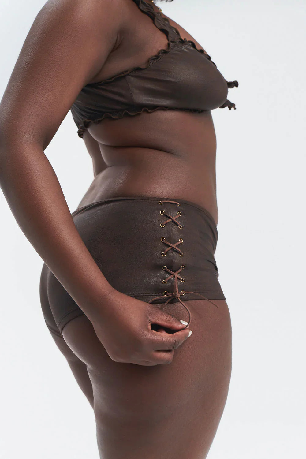 Genevieve Leather Look Full Coverage Boy Short - Cocoa