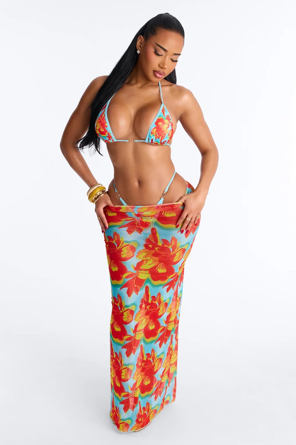 Gia 2 Piece Bikini And Sarong Set - Orange/combo