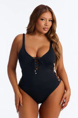 Under The Shade Tie Detail 1 Piece Swimsuit - Black
