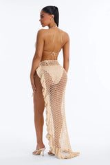 Tracey Ruffle Waist Tie Swim Cover Up Sarong - Cream