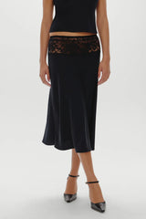 Harper Satin Midi Skirt - Black