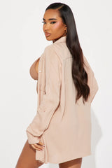 Breezy Nights Linen Pocket Cover Up Shirt - Tan