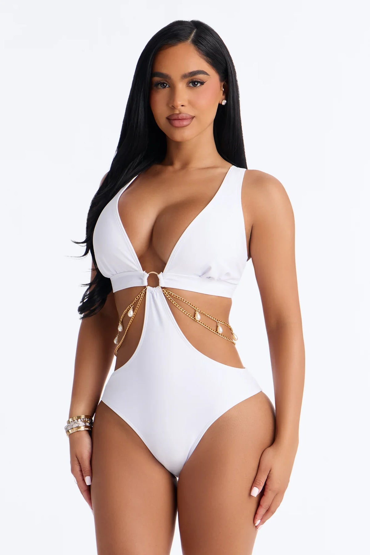 Larisa 1 Piece Cut Out Chain Swimsuit - White