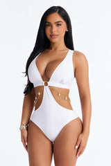 Larisa 1 Piece Cut Out Chain Swimsuit - White