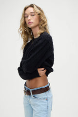 Varsity Cable Knit Sweater - Black