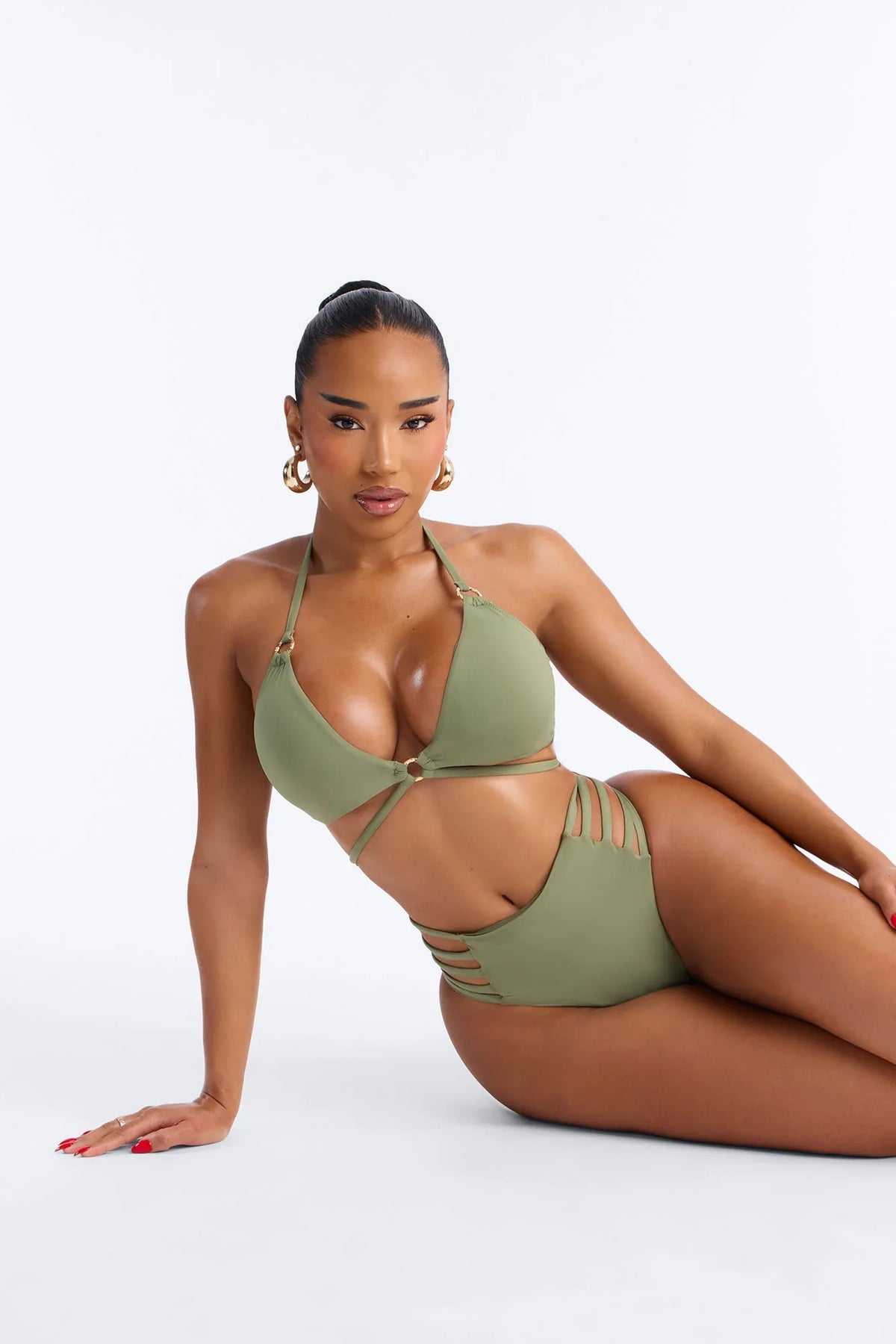 Caught In The Tide 2 Piece Bralette Strappy Bikini Set - Green
