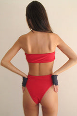 Jada Ribbed Bandeau Bikini Top - Crimson