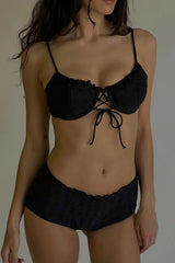 Lucia Eyelet Underwire Bikini Top - Black