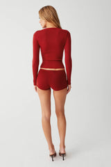 Lenon Cloud Knit Button Up Cardigan - Red Velvet
