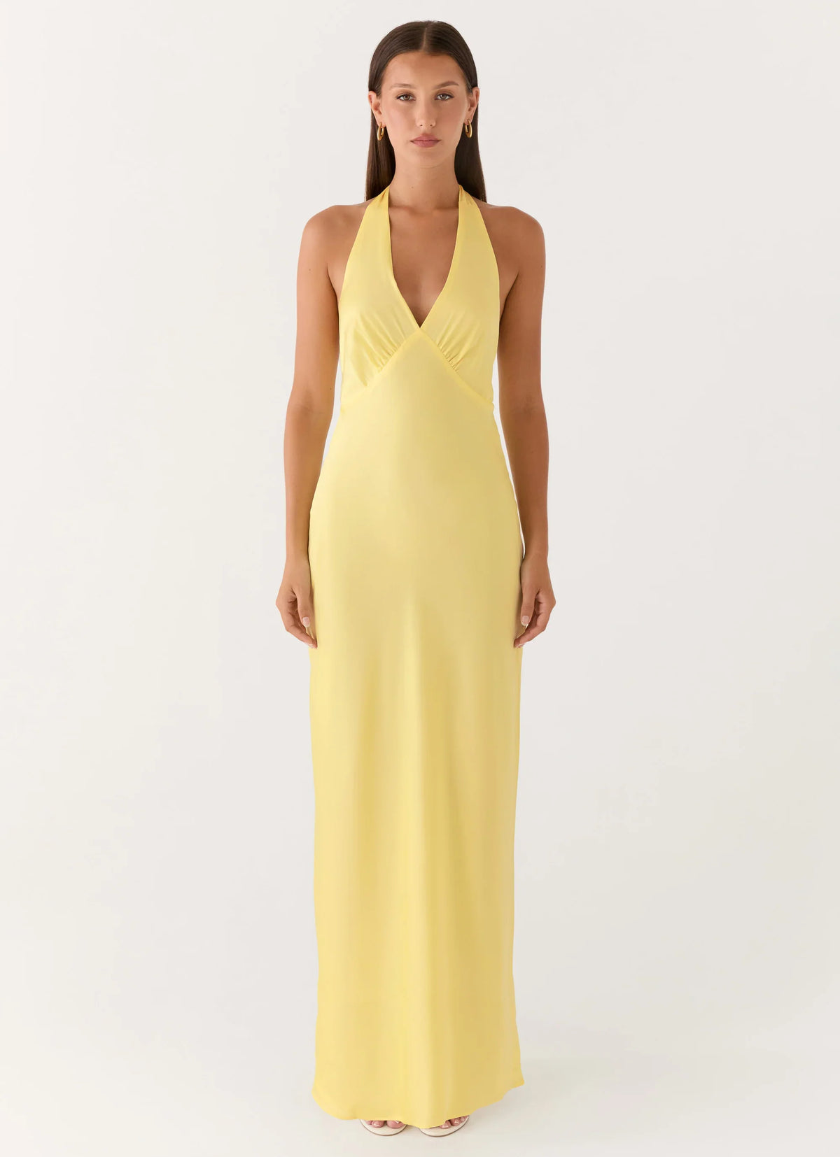 Heavy Hearted Satin Maxi Dress - Lemon