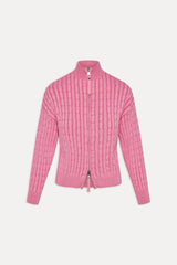 Bea Cable Knit Zip Up Sweater - Sweetheart