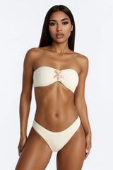 Memories To Make Crochet 3 Piece Strapless Bikini & Cover Up Mini Skirt Sunsuit - Ivory