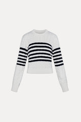 Varsity Striped Cable Knit Sweater - Ivory