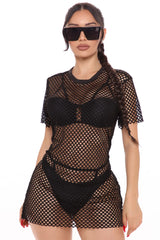 Beach Must Have Oversized Fishnet Swim Cover Up - Black