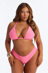 Elisa 2 Piece Floral Terry Triangle Bikini Set - Pink